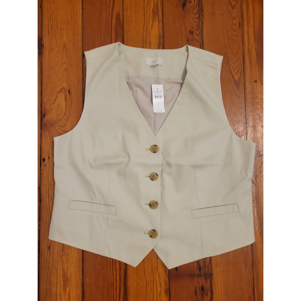 Loft Tailored Vest Womens L Button Down Closure Cream Buisness Casual Academia